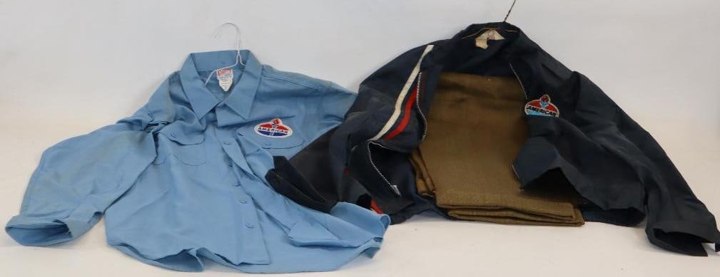 Unitog American Service Station Gas Station Attendant Uniform & Coat: size 16 medium, pants are unmarked & are Lee brand, coat is Lion & unsized