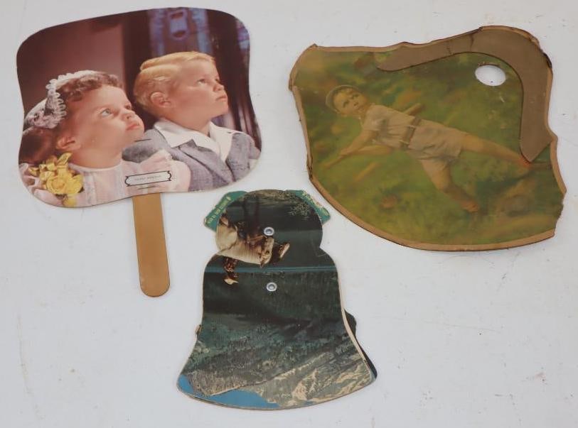 Group of 3 Texaco, Esso, & Pepper's Warehouse Advertising Hand Fans: Largest is 9" x 11"