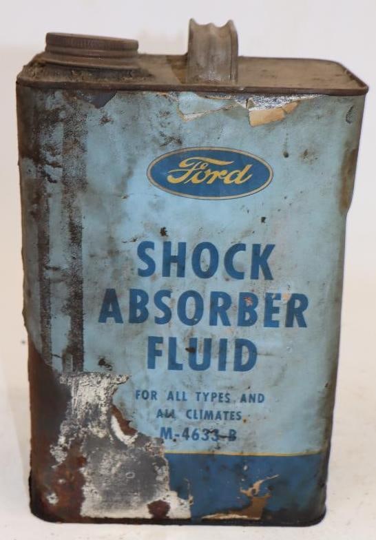 Ford Shock Absorber One Gallon Metal Oil Can with Paper Label: 4" x 6.75" x 10"