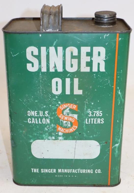 Singer Sewing Machine One Gallon Metal Oil Can: 4" x 6.75" x 10"