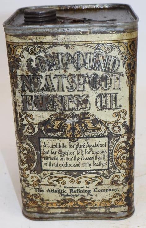 Atlantic Refining Compound Neatsfoot Harness Half Gallon Metal Oil Can: 4.5" x 4.5" x 7.5"