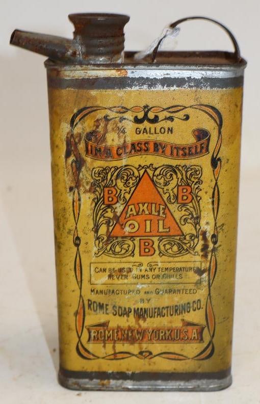 BBB One Fourth Gallon Axle Oil Early Oil Can from Rome, New York: 3.75" x 2.5" x 7.5"