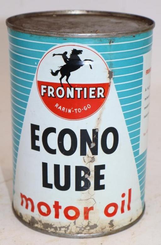 Frontier Econolube One Quart Metal Oil Can: Empty. 4" x 4" x 5.5"