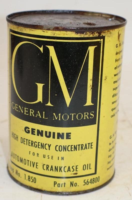 General Motors One Quart Metal Oil Can: Empty. 4" x 4" x 5.5"