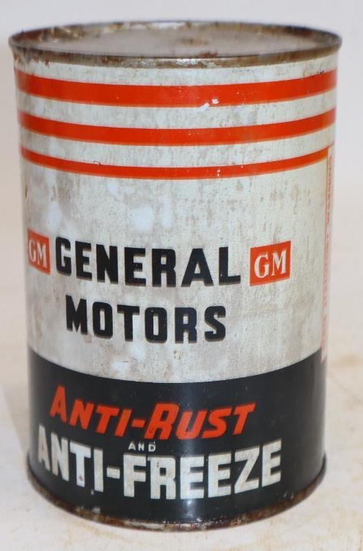 General Motors Anti Freeze One Quart Metal Oil Can: Empty. 4" x 4" x 5.5"