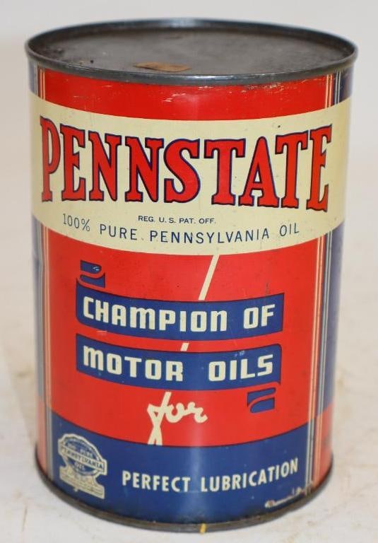 Pennstate One Quart Metal Oil Can: Empty. 4" x 4" x 5.5"