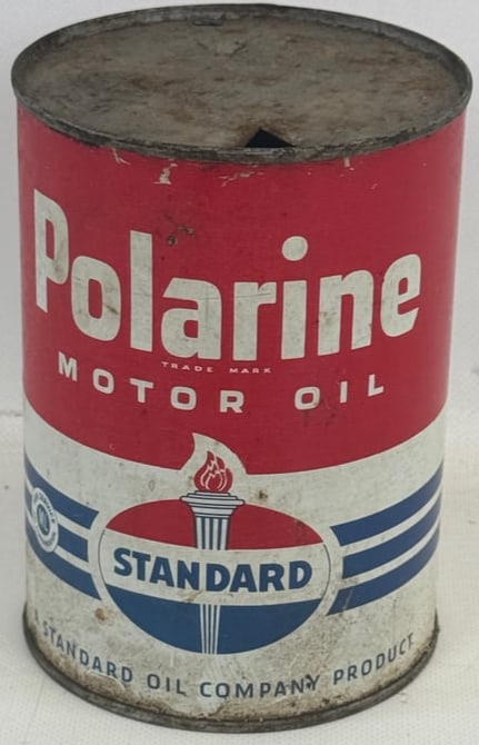 Standard Polarine One Quart Metal Oil Can: Empty. 4" x 4" x 5.5"