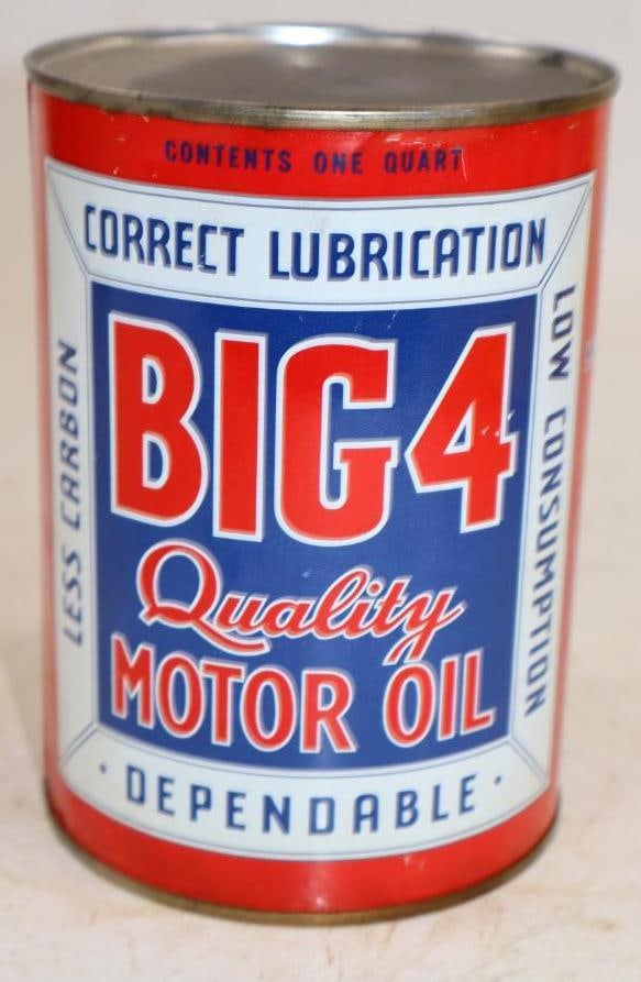 Big 4 One Quart Metal Oil Can: Empty. 4" x 4" x 5.5"