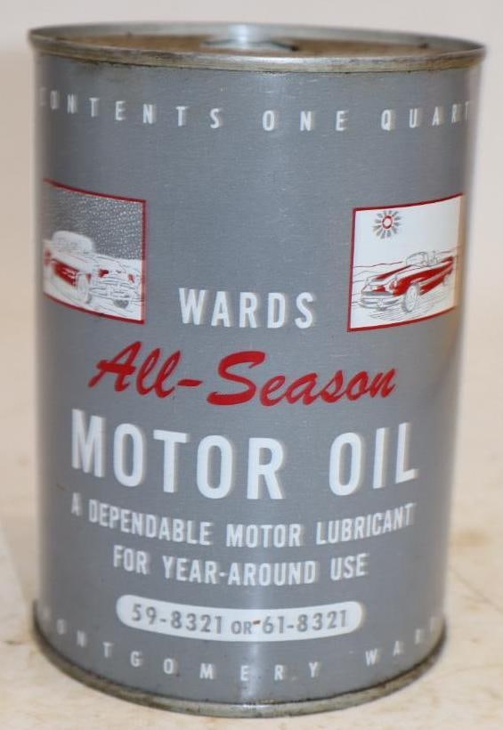 Ward's All Season One Quart Metal Oil Can with Car Graphics: Empty. 4" x 4" x 5.5"