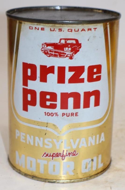 Prize Penn One Quart Metal Oil Can: Empty. 4" x 4" x 5.5"