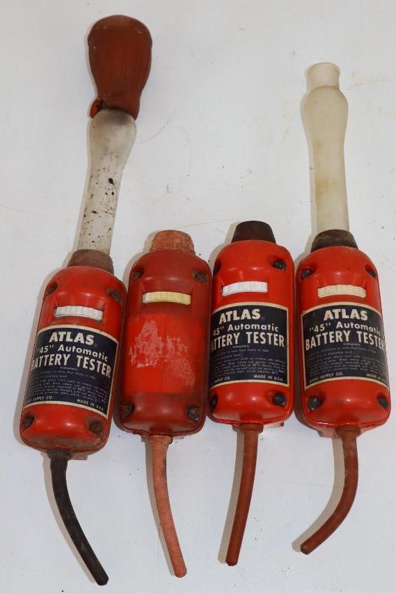 Group of 4 Atlas Automatic Battery Testers: Largest is 15" x 2.5" x 2" all are missing parts