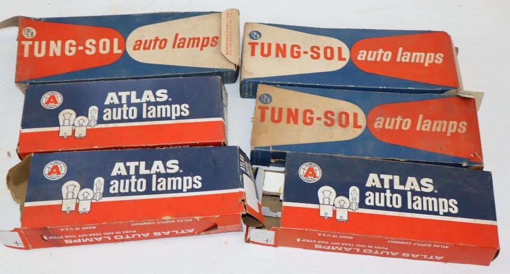 Group of 6 Atlas & Tung-Sol Auto Lamp Display Boxes with Bulbs: Largest is 7.5" x 3" x 1" some boxes are not complete