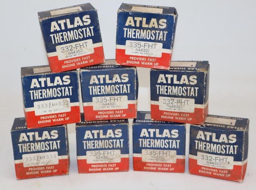 Group of 9 Atlas Thermostats in Original Boxes: 2.75" x 2.75" x 1.5" each