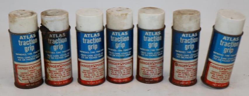 Group of 7 Atlas Traction Grip 5 Oz Spray Cans: 2" x 2" x 5.5" each