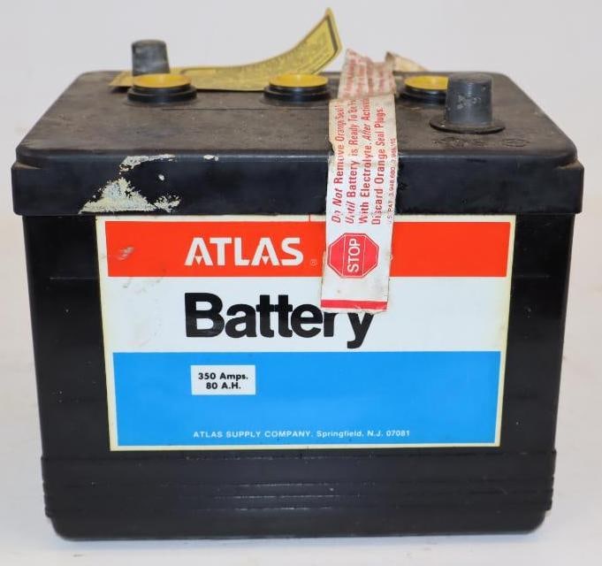 NOS 350 Amp Atlas Car Battery: Pickup only. Will not ship. 8" x 7" x 7"