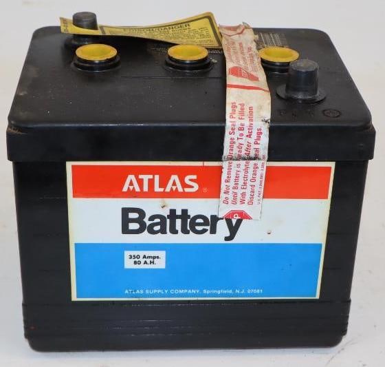 NOS 350 Amp Atlas Car Battery: Pickup only. Will not ship. 8" x 7" x 7"