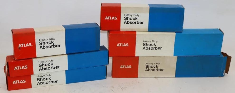 Group of 6 Atlas NOS Shock Absorbers in Original Box: Largest is 18" x 4" x 2"