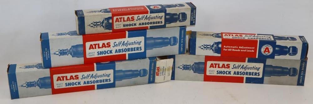 Group of 5 Atlas NOS Shock Absorbers in Original Box: Largest is 18" x 4" x 2"