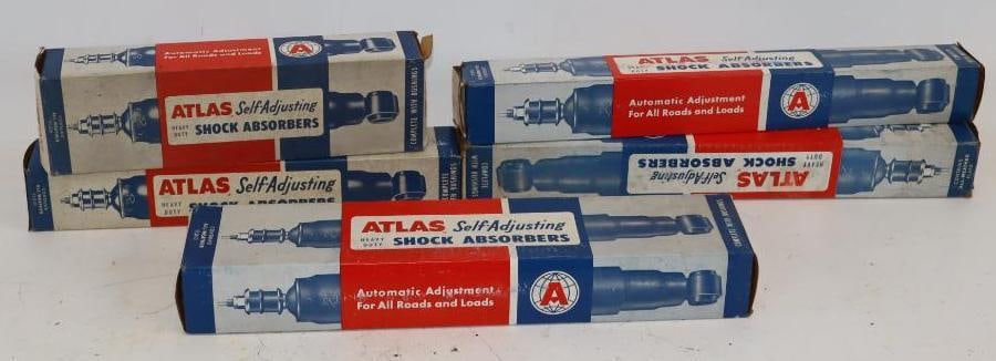 Group of 5 Atlas NOS Shock Absorbers in Original Box: Largest is 18" x 4" x 2"