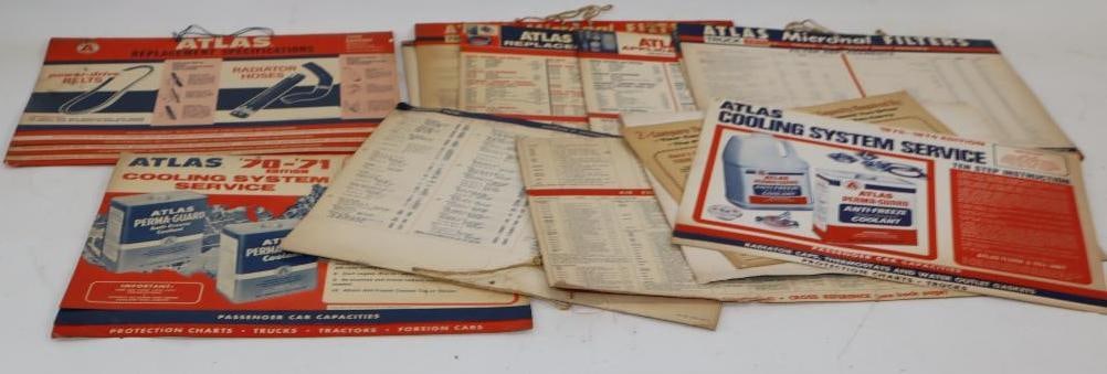 Group of 11 - 1970's Atlas Filters & Cooling System Parts & Product Charts: Largest is 14.5" x 11.5"