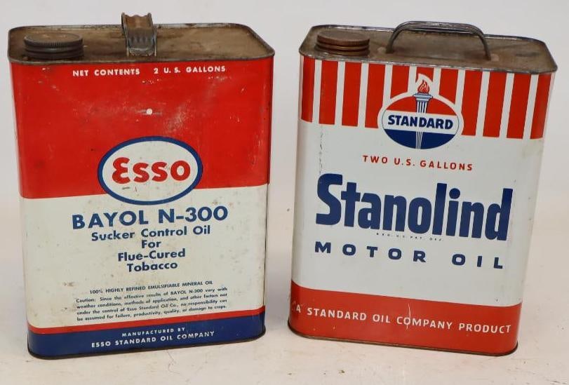 Group of 2 Standard Stanolind, and Esso Bayol Two Gallon Metal Oil Cans (1 of 3)