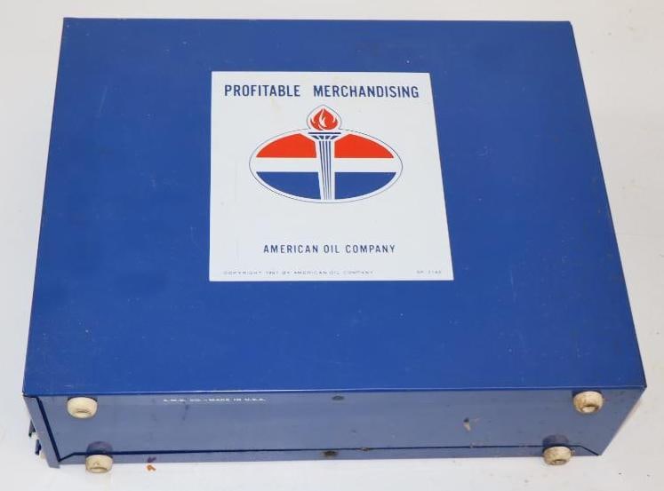 1961 American Oil Company Portable Merchandising Cabinet with Books: 11" x 9" x 3.5"