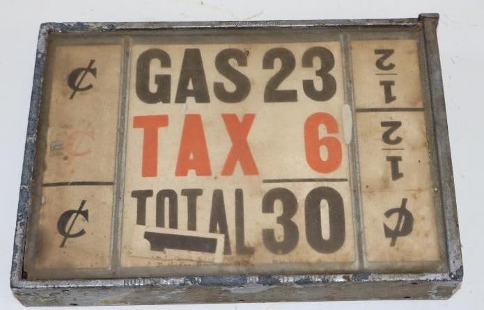 Rutledge Equipment Co. Double Sided Visible Gas Pump Pricer Box: One side has broken glass. 5.5" x 8" x 1"