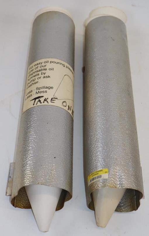 Group of 2 Gas Pump Paper Funnel Dispensers with Paper Funnels: 4" x 4" x 18" each