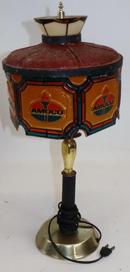 Amoco Advertising Lamp: 8" x 8" x 18" lampshade has some cracks, works as it should