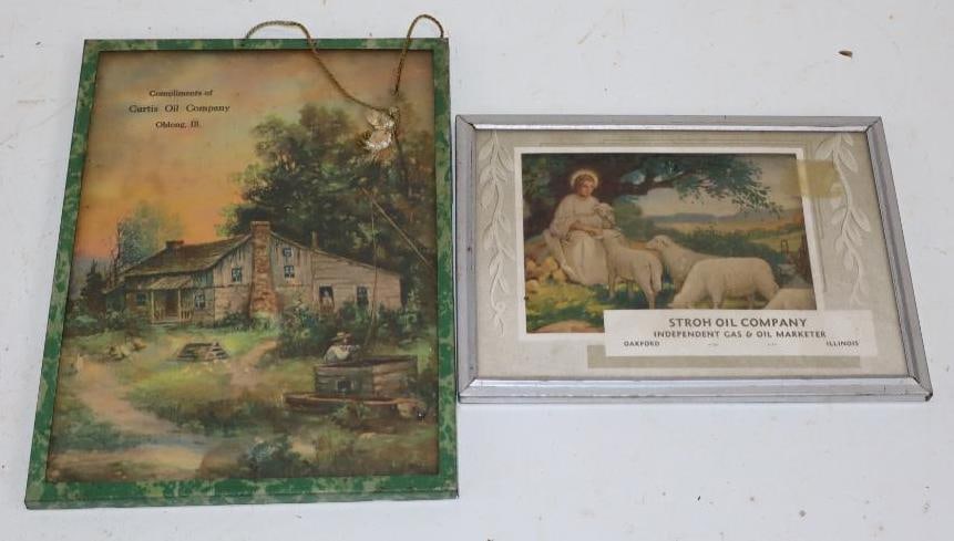 Group of 2 Curtis & Stroh Oil Companies Framed Pictures: Largest is 6" x 8"