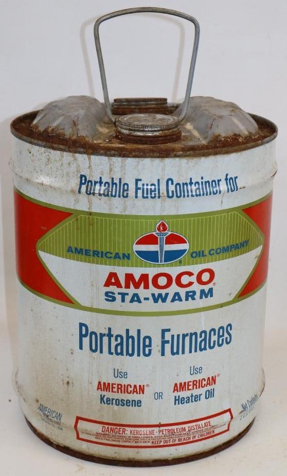 Amoco Sta-Warm Five Gallon Metal Oil Can: 12" x 12" x 13.5"
