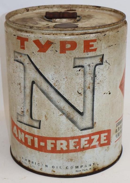 Standard Oil Company Type N Antifreeze Five Gallon Metal Oil Can: 12" x 12" x 13.5"