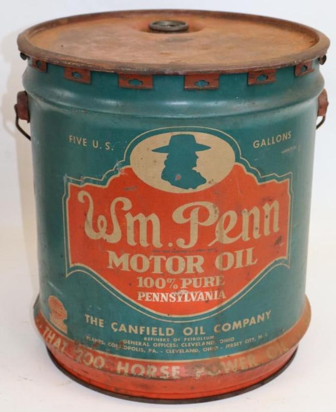 Wm. Penn Five Gallon Metal Oil Can: Missing top cap. 12" x 12" x 13.5"