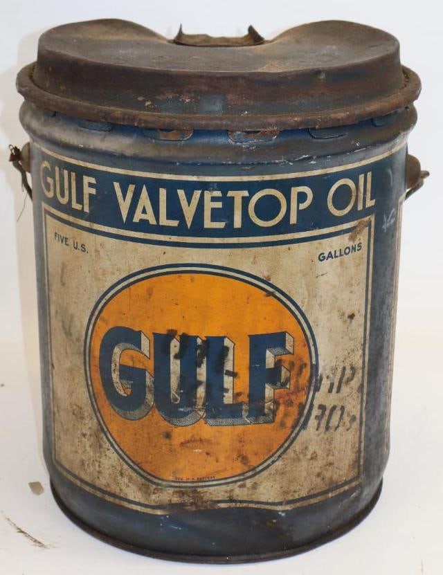 Gulf Valve Top Five Gallon Metal Oil Can (1 of 4)