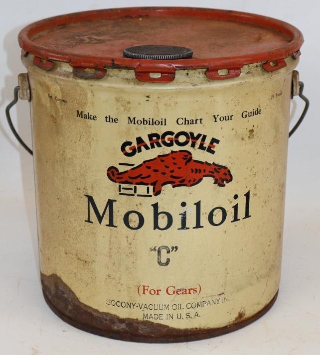 Socony Vacuum Gargoyle Mobiloil "C" Twenty Five Pound Metal Grease Can: 11" x 11" x 11"