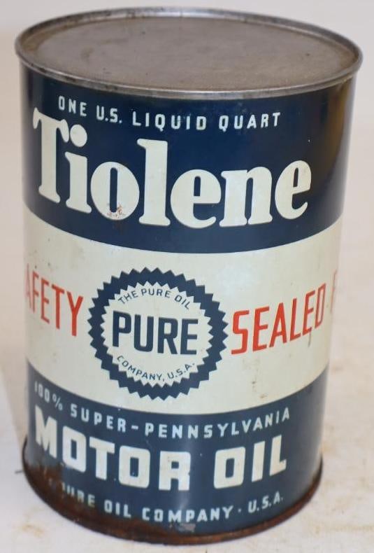 Pure Tiolene One Quart Metal Oil Can: Empty. 4" x 4" x 5.5"