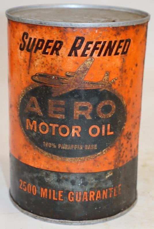 Super Refined Aero One Quart Metal Oil Can with Airplane Graphics: Empty. 4" x 4" x 5.5"