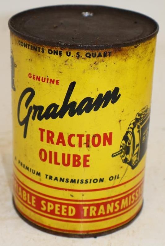 Graham Traction Oilube One Quart Metal Oil Can: Empty. 4" x 4" x 5.5"