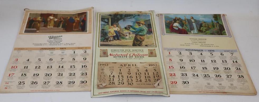 Group of 3 Vogler Funeral Service and Natural Chilean Soda Advertising 50's and 70's Wall Calanders: Largest is 9.5" x 15.5"