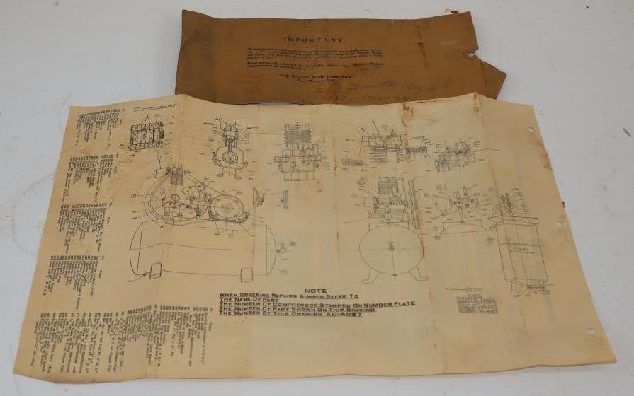 Wayne Pump Company Air Compressor Type C-143 Parts Diagram with Original Shipping Envelope: 5" x 11"