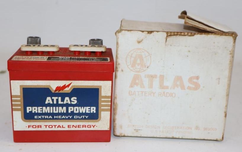 Atlas Premium Power Battery Shaped Radio in Original Box: 4.5" x 3" x 4.5"