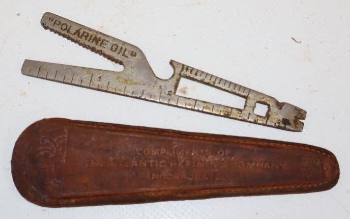 Polarine Oil Advertising Ruler with Leather Sheath: 4.25" x 1.25"