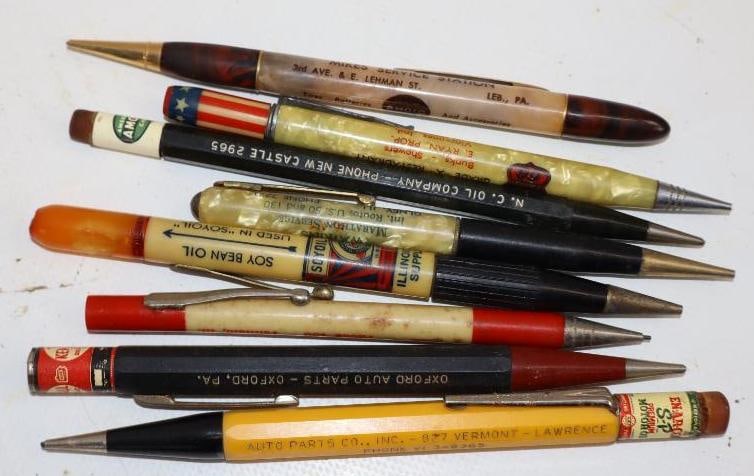 Group of 8 Shell, Kendall, Marathon, Amoco, Phillips 66 & EnArCo Advertising Gas Station Pencils (1 of 2)