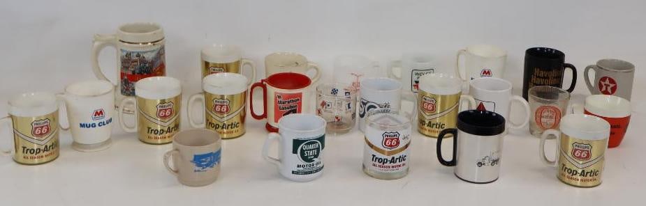 Group of 24 Standard, Marathon, Amoco, Phillips 66, & Esso Advertising Glasses, Stein & Mugs: Largest is 4.5" x 5.5" x 6.25"
