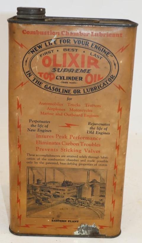 J.B. Clark Olixir One Gallon Metal Oil Can with Graphic Paper Label: 6" x 3.75" x 11.5"