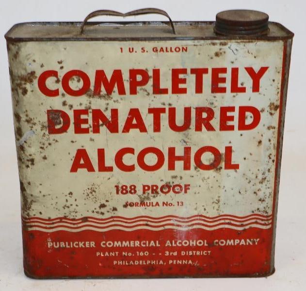 Publicker Completely Denatured 188 Proof Alcohol Slim One Gallon Metal Oil Can: 9.5" x 3.25" x 9.5"