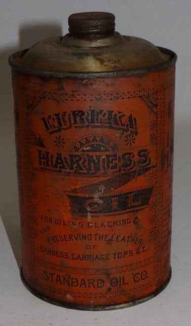 Early Standard Oil Eureka Harness One Quart Metal Oil Can: Empty. 32oz