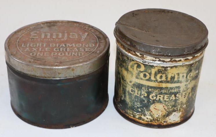 Group of 2 Polarine & Ennjay 1 Pound Grease Cans: 16 oz each, both are empty