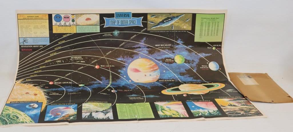1965 Rand McNally Universal Map of Outer Space in Original Shipping Envelope: 34" x 42"