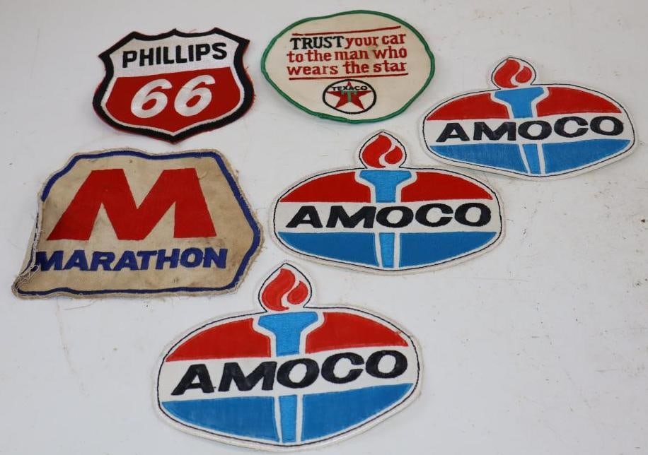 Group of 6 Phillips 66 Texaco, Amoco, & Marathon Gas Station Coat Patches: Largest is 7" x 5.5"